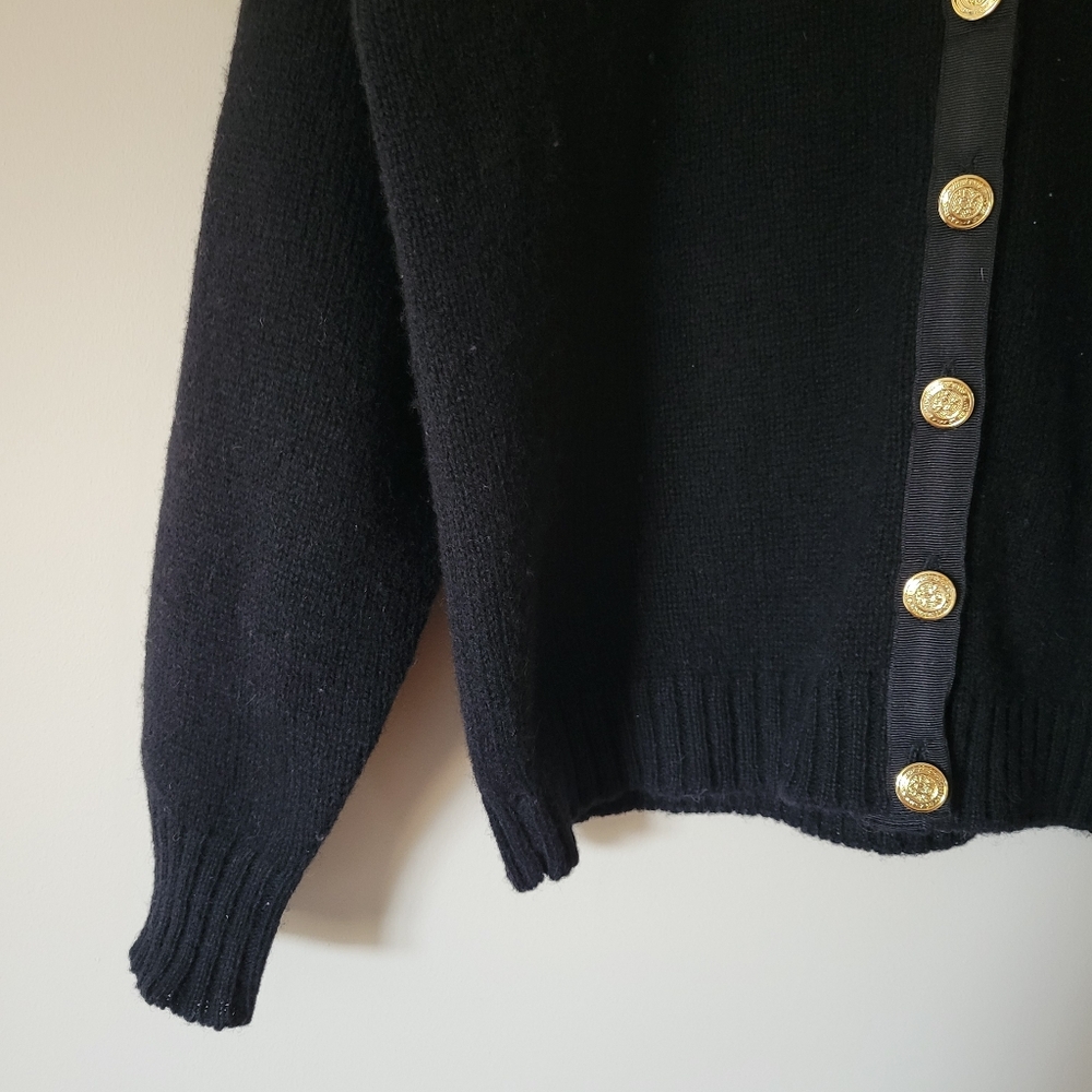 Vintage Wool Women's Black Knit Cardigan Sweater Gold Button Classic Size M - Picture 5 of 9